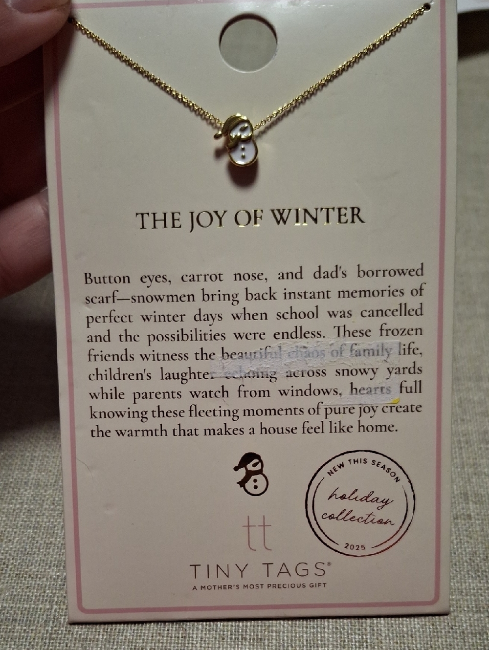 New Gold Dipped Snowman Pendant Necklace - White Enamel Accent
